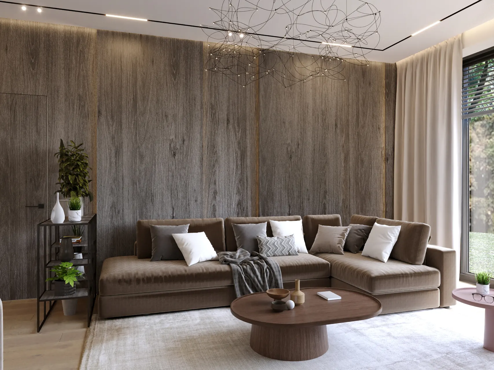 Резиденция Д в КП Pisateli Forest — гостиная, кухня и столовая, фото 2
